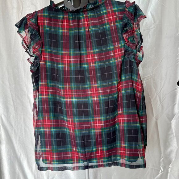 Vineyard Vines | Plaid Ruffle Sleeve Top | Size M - Picture 3 of 5